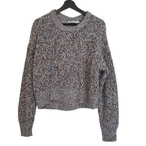 T Alexander Wang Chunky Knit Crop Sweater Grey Multicolor Large Minimalist Cozy